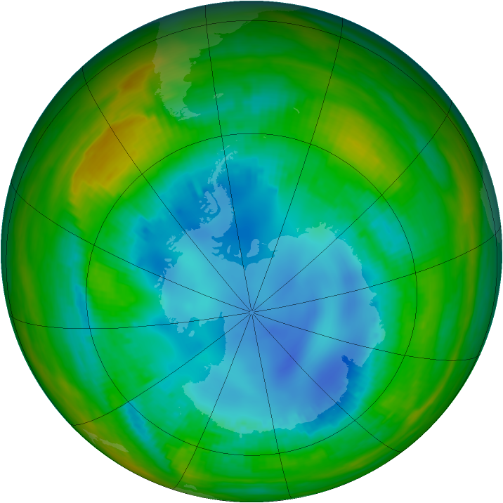 Antarctic ozone map for 12 August 1989